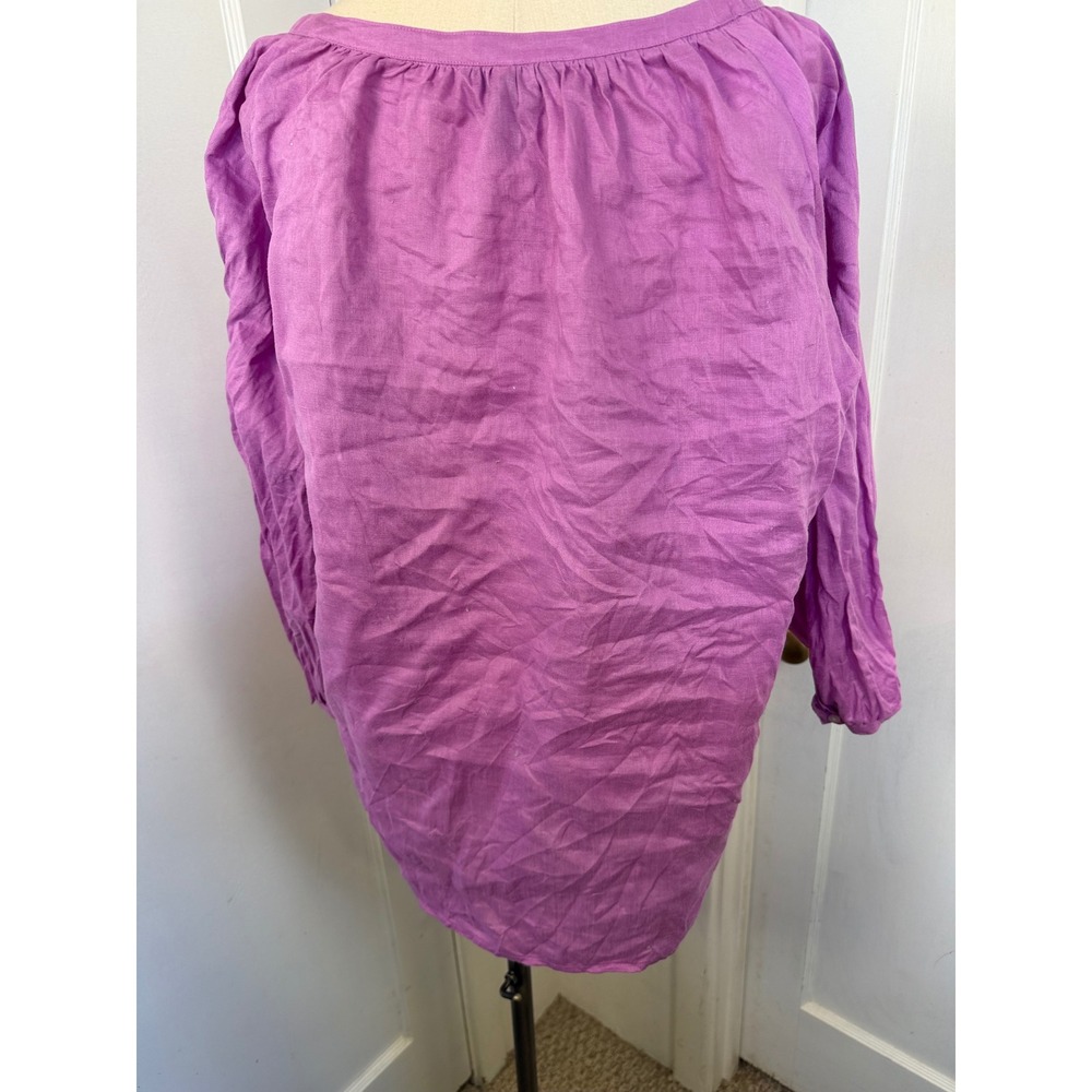 100% Linen Ruffle Ralph Lauren Purple Front Button Down Blouse 1X - Picture 3 of 5